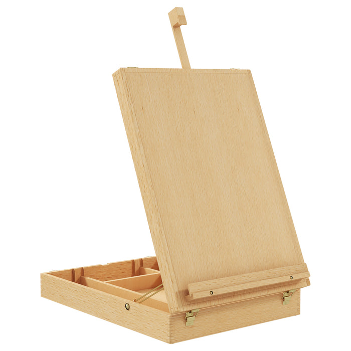 Wooden Table Easel Box Hold Canvas up to 61cm, Adjustable Beechwood Storage Table Box Easel, Portable Folding Artist Drawing & Sketching