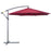 3(m) Garden Banana Parasol Hanging Cantilever Umbrella with Crank Handle and Cross Base for Outdoor, Sun Shade, Wine Red