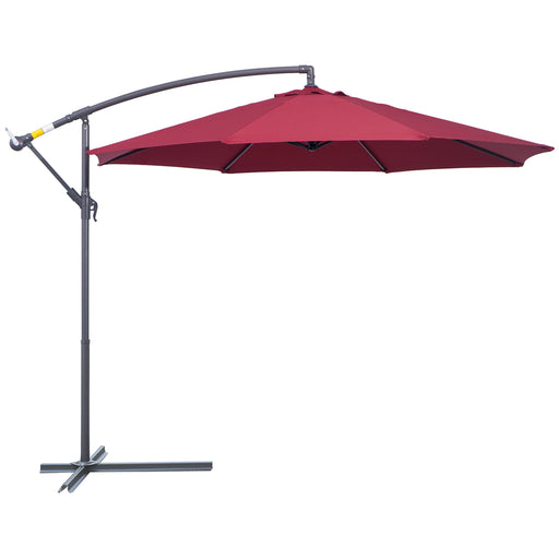 3(m) Garden Banana Parasol Hanging Cantilever Umbrella with Crank Handle and Cross Base for Outdoor, Sun Shade, Wine Red