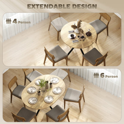 Extendable Dining Table for 4-6 with X-Shape Base, Natural Wood