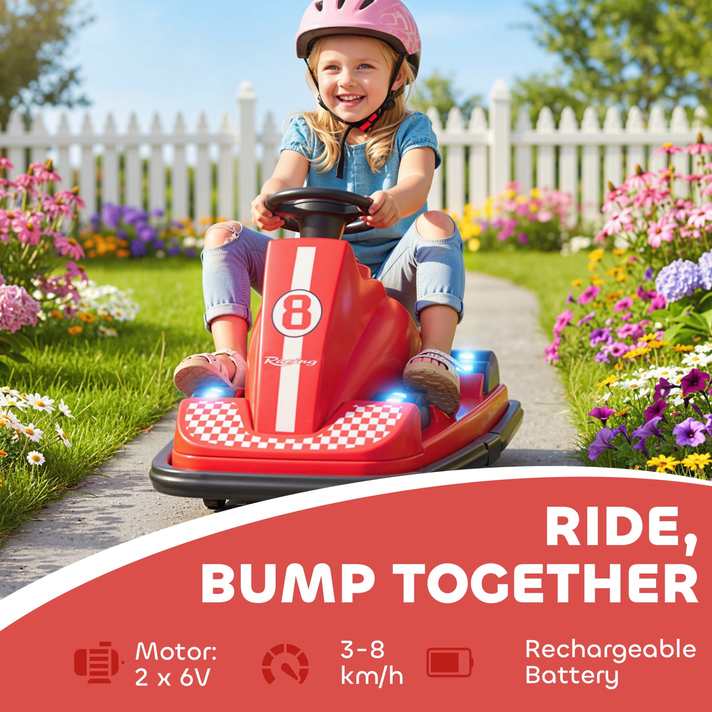 Electric Kids Bumper Car with 360 Degree Rotation Spin, Red