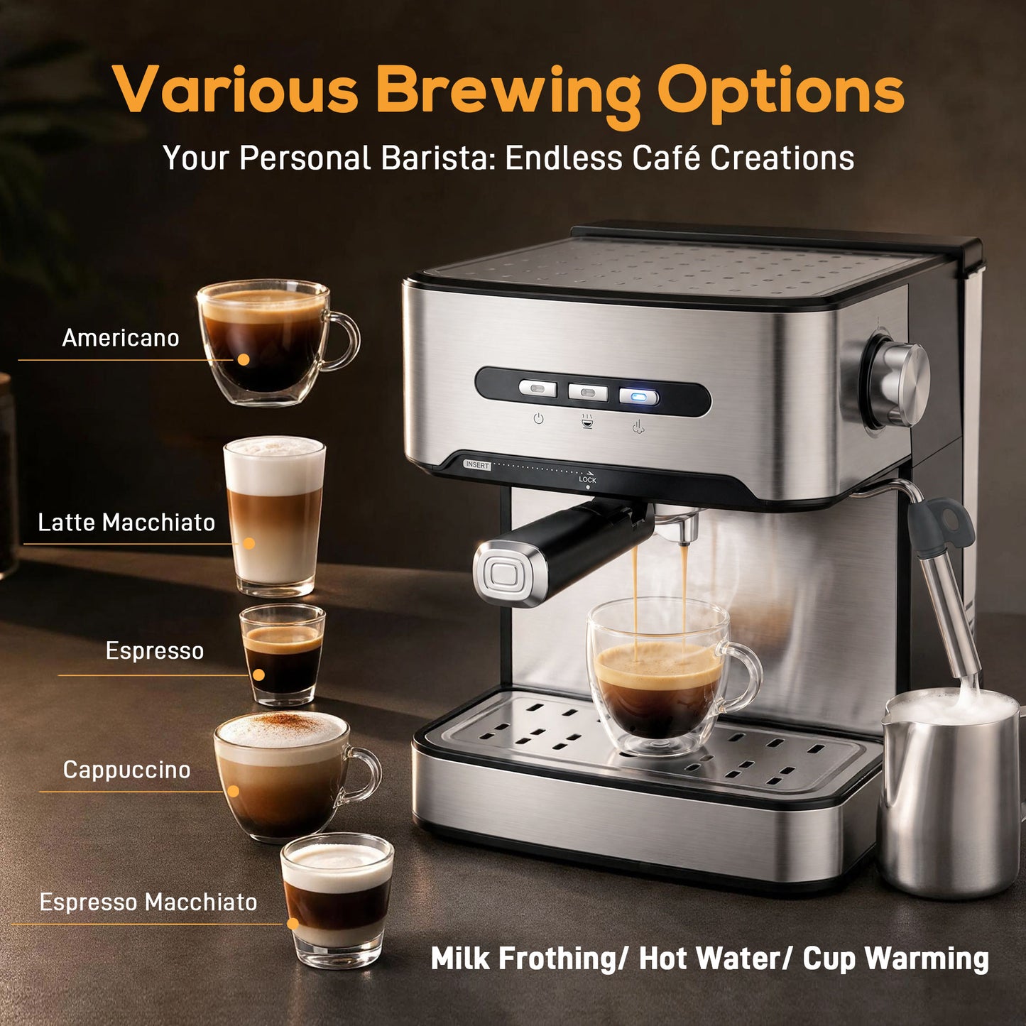 Espresso Machine, 20-Bar, Semi Automatic, Black