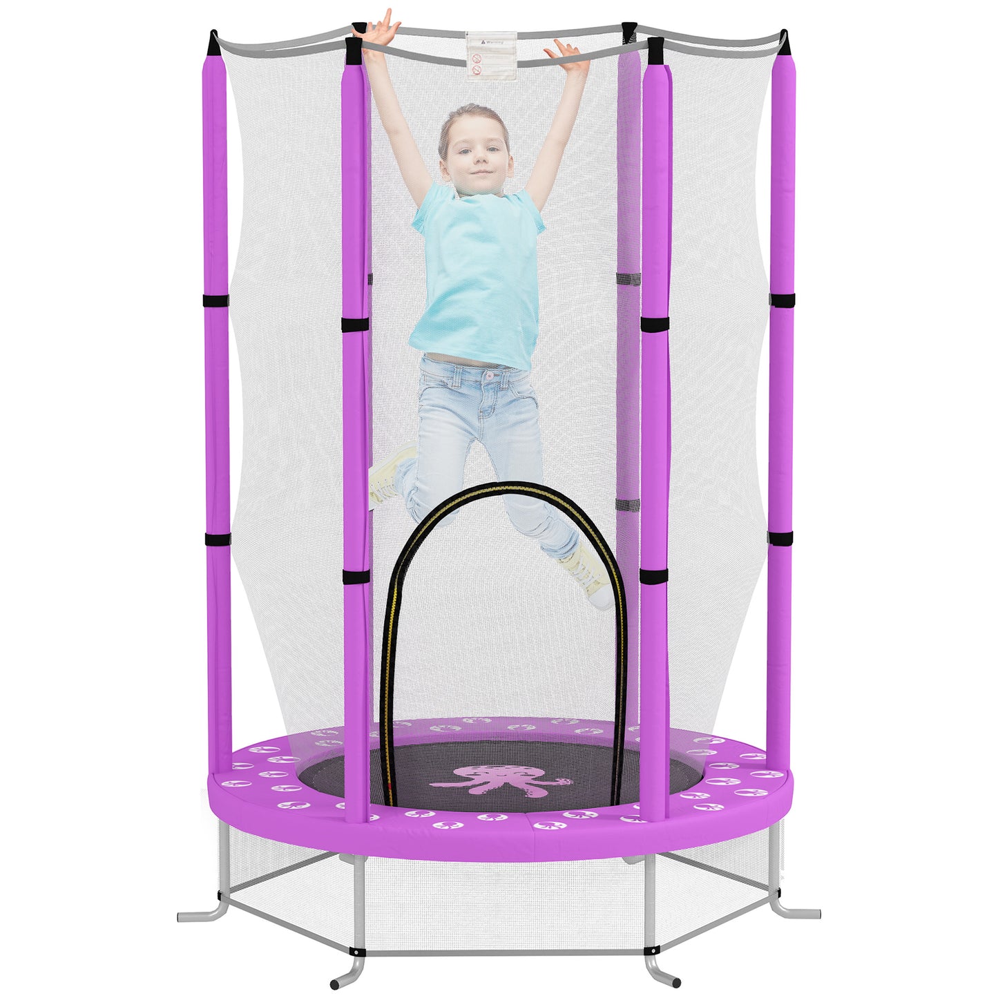 4.6ft Toddler Trampoline w/ Safety Enclosure Net, for Indoor Outdoor Use, Ages 3-6 Years, Purple
