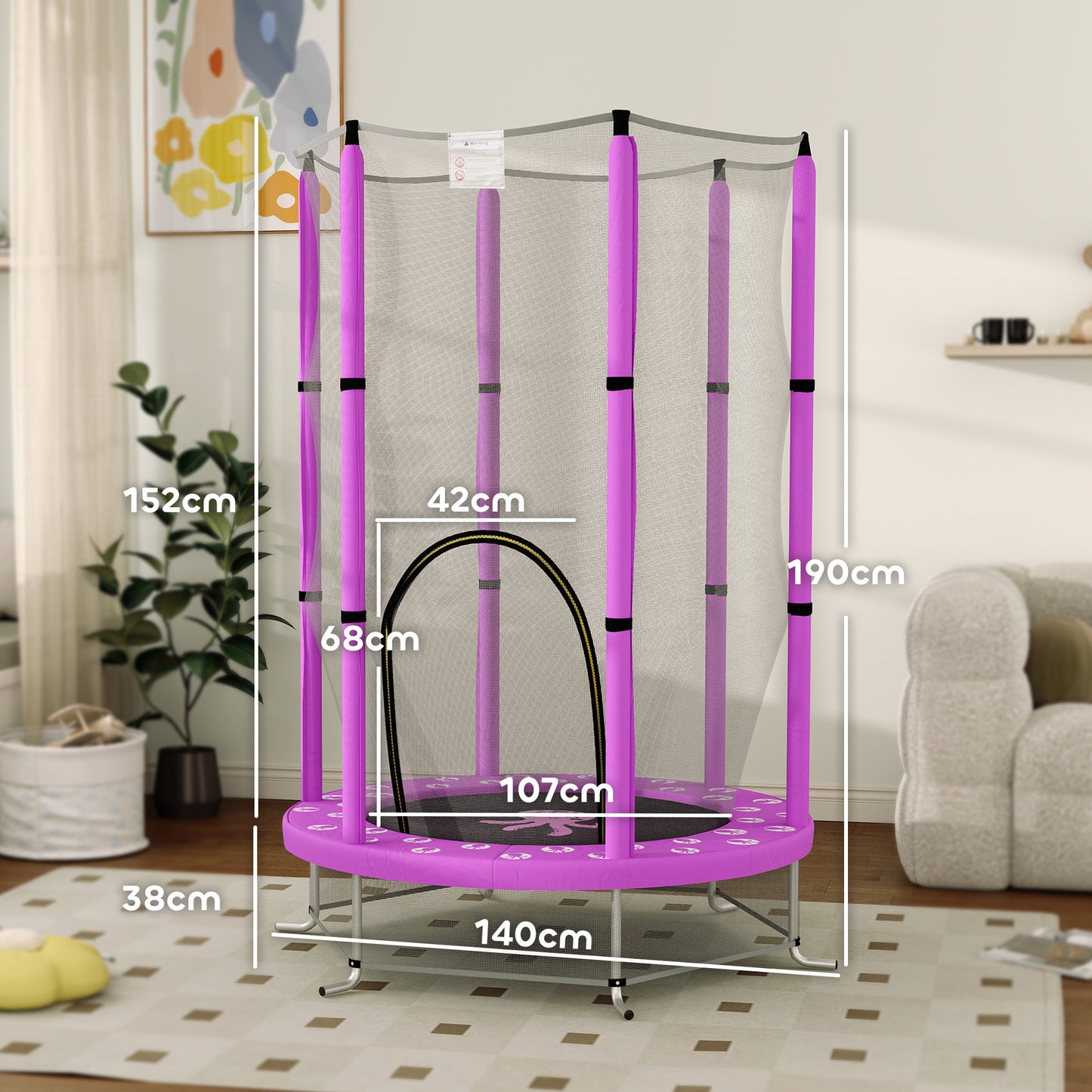 4.6ft Toddler Trampoline w/ Safety Enclosure Net, for Indoor Outdoor Use, Ages 3-6 Years, Purple