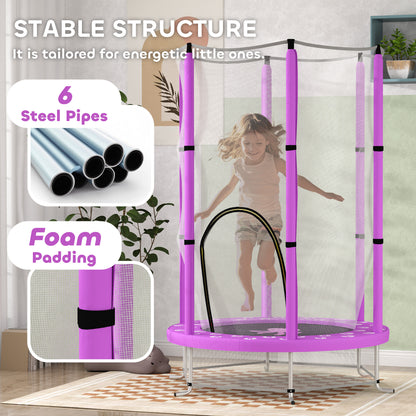 4.6ft Toddler Trampoline w/ Safety Enclosure Net, for Indoor Outdoor Use, Ages 3-6 Years, Purple