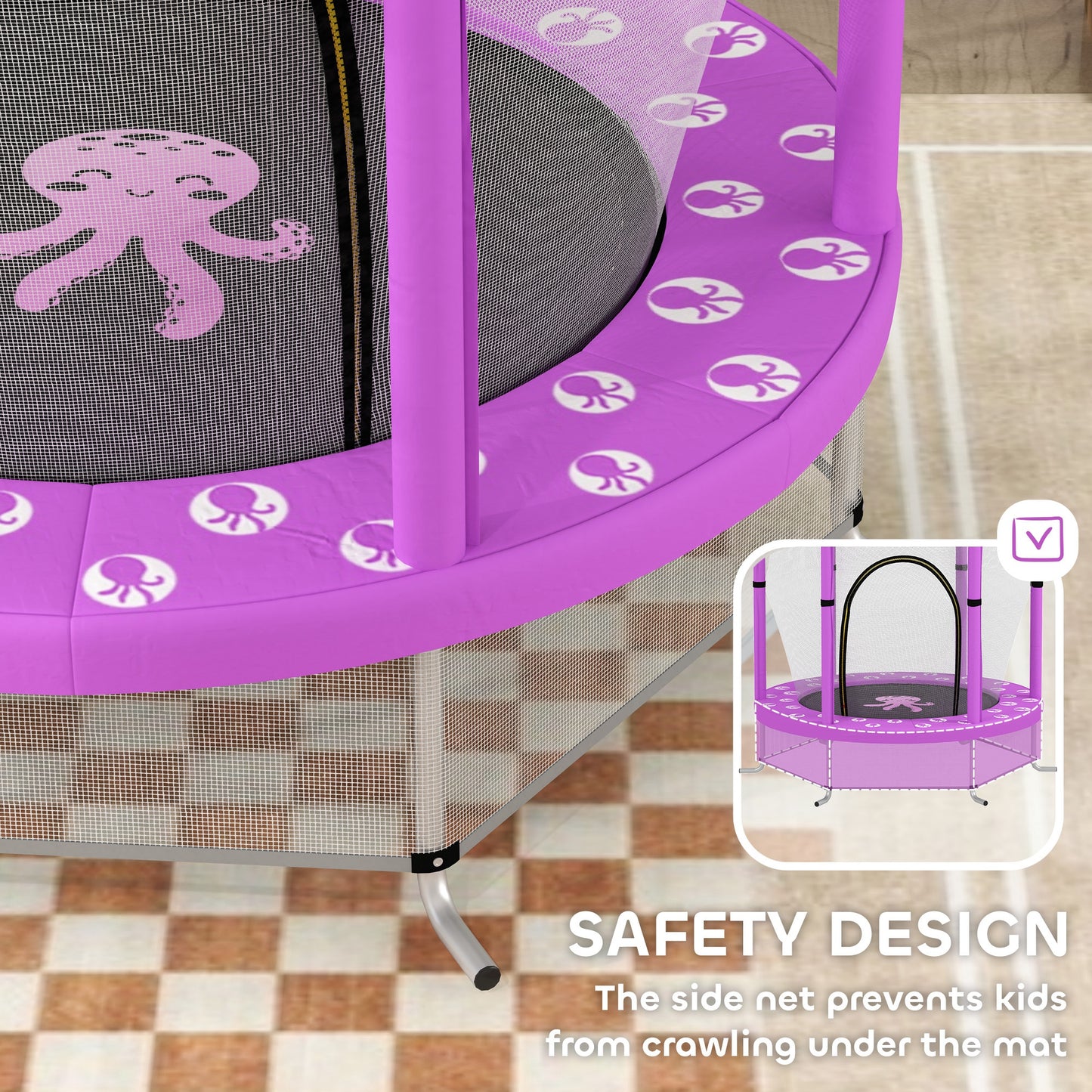 4.6ft Toddler Trampoline w/ Safety Enclosure Net, for Indoor Outdoor Use, Ages 3-6 Years, Purple