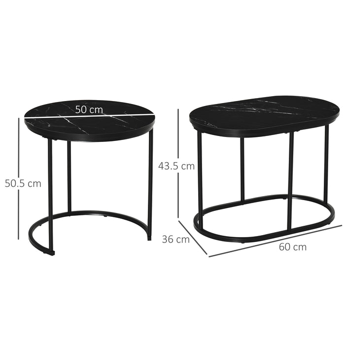 2 Pcs Modern Coffee Table with Faux Marble Side Accent Tables Black