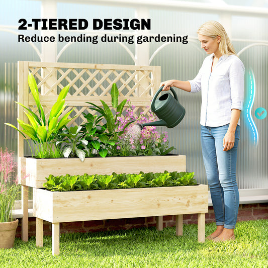 2-Tier Raised Garden Bed with Trellis for Climbing Plants