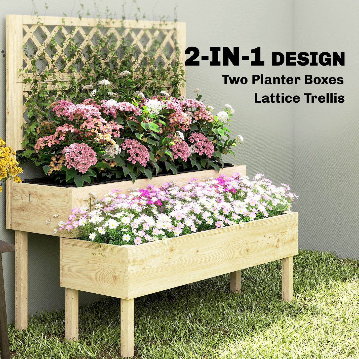 2-Tier Raised Garden Bed with Trellis for Climbing Plants