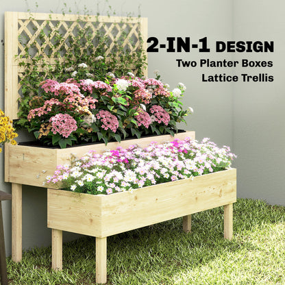 2-Tier Raised Garden Bed with Trellis for Climbing Plants