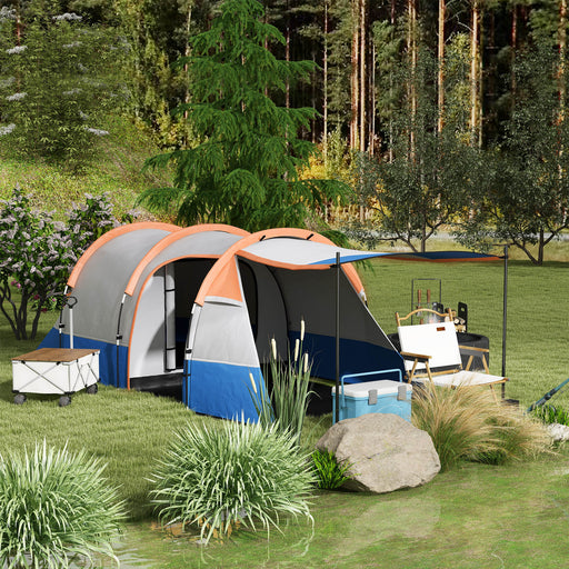 Camping Tent, Large Tunnel Tent with Bedroom and Living Area, 2000mm Waterproof, Portable with Bag for 2-3 Man, Orange