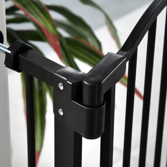 74-84cm Adjustable Metal Pet Gate Safety Barrier w/ Auto-Close Door Double Locking Easy-Open Doors Stairs Home Frames Black