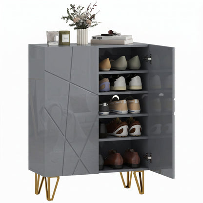 Shoe Storage Cabinet with Soft-Close Hinges and Adjust Shelves, Grey