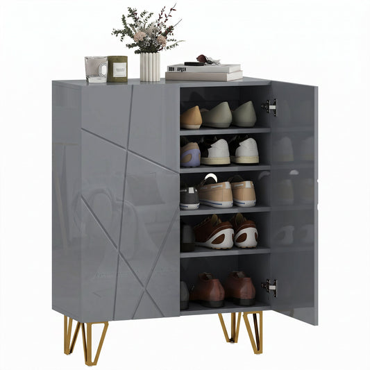 Shoe Storage Cabinet with Soft-Close Hinges and Adjust Shelves, Grey
