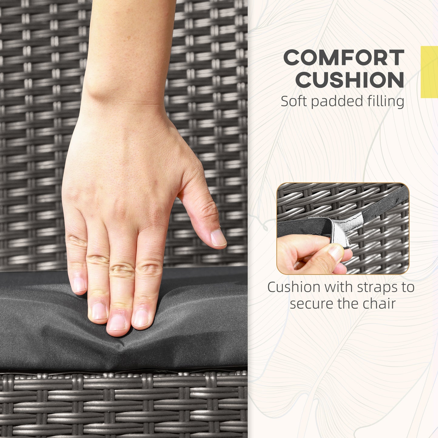 2 PCs Rattan Garden Chairs with Cushion, Wicker Dining Chairs, Grey