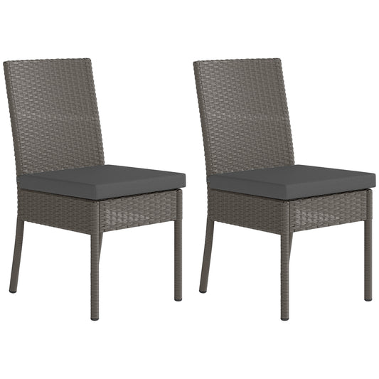 2 PCs Rattan Garden Chairs with Cushion, Wicker Dining Chairs, Grey