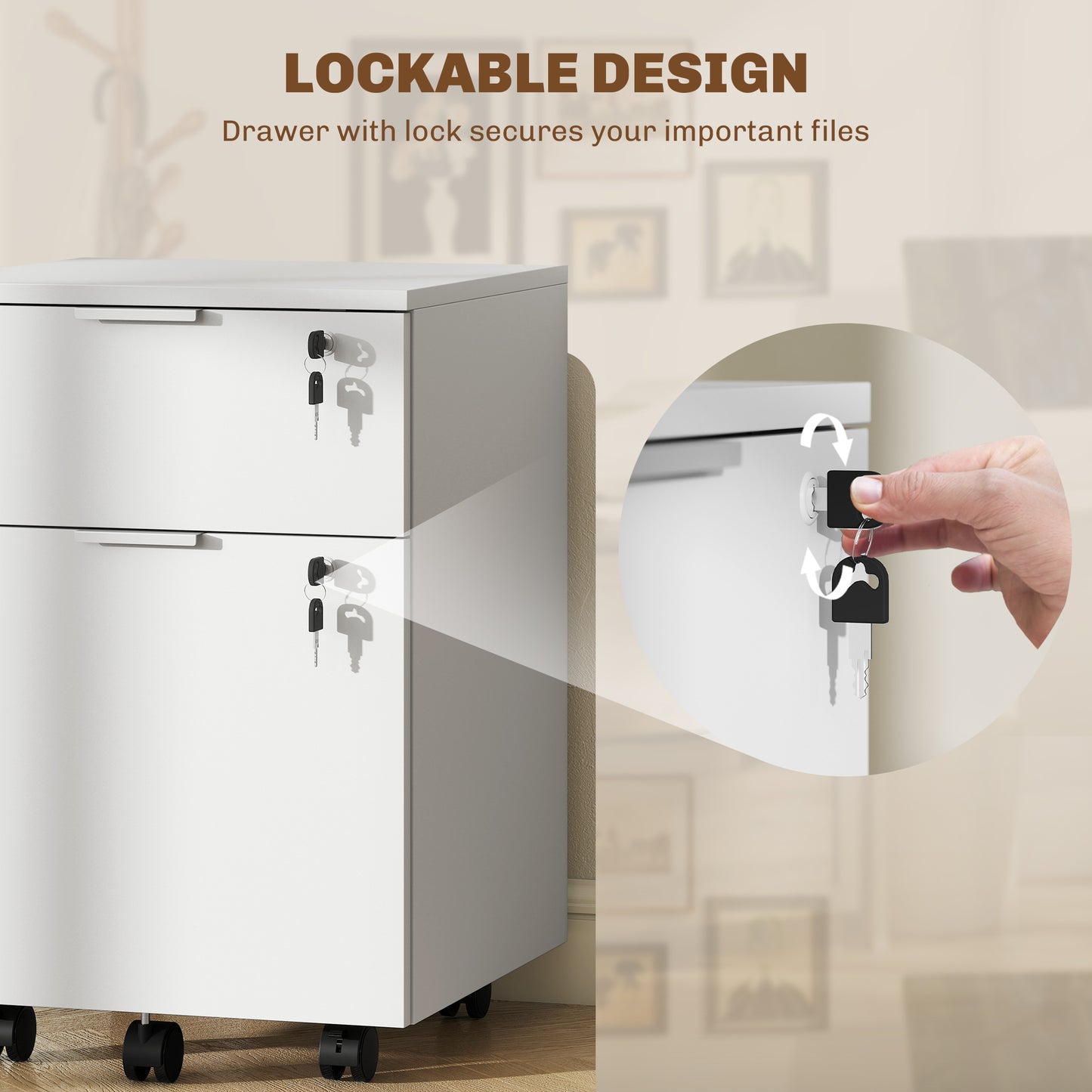 2 Drawer Filing Cabinet with Adjustable Hanging Bars for A4 and Letter