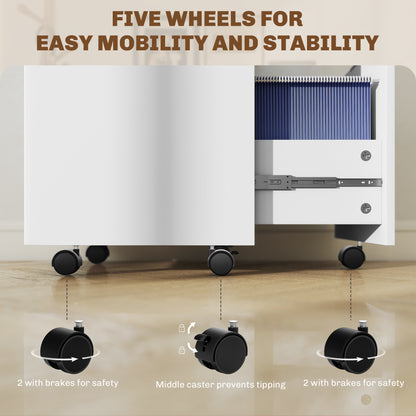 2 Drawer Filing Cabinet with Adjustable Hanging Bars for A4 and Letter