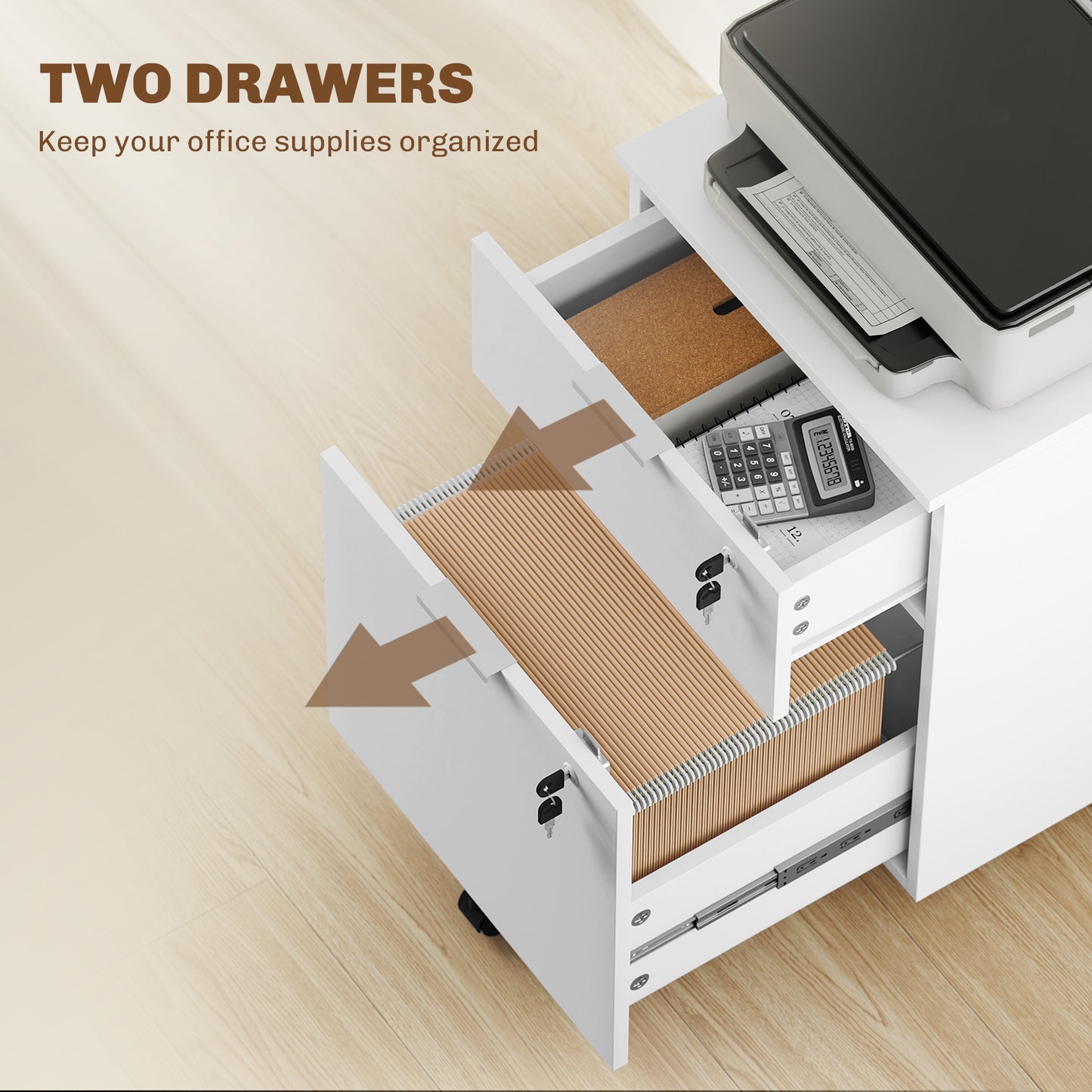2 Drawer Filing Cabinet with Adjustable Hanging Bars for A4 and Letter