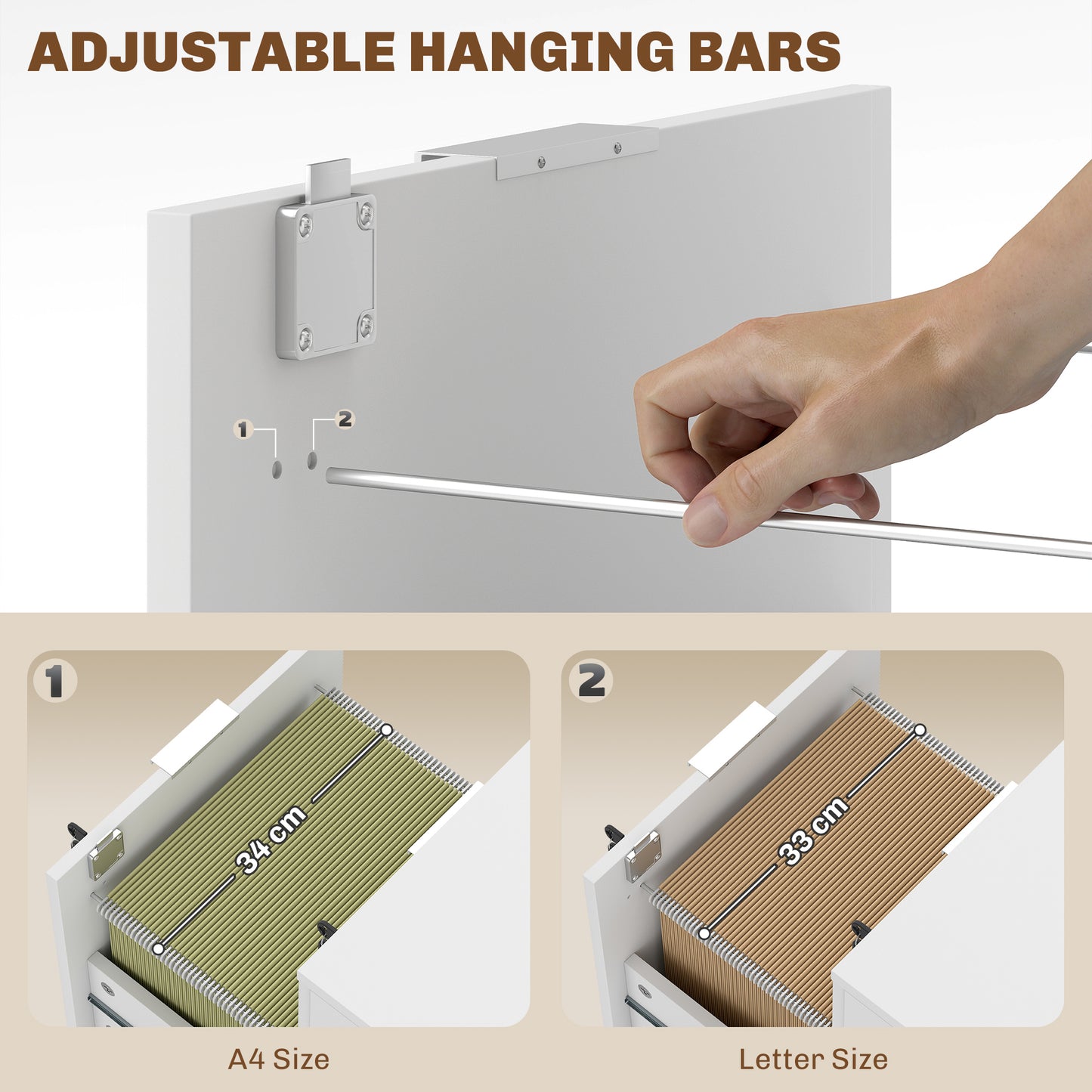 2 Drawer Filing Cabinet with Adjustable Hanging Bars for A4 and Letter
