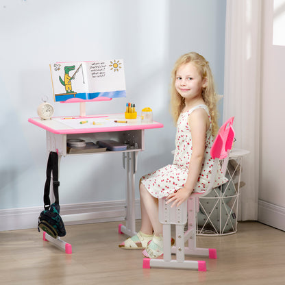 Kids Desk and Chair Set w/ Drawer, Book Stand, Pen Slot, Pink