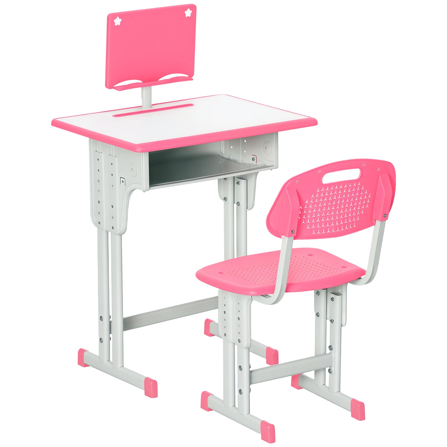 Kids Desk and Chair Set w/ Drawer, Book Stand, Pen Slot, Pink