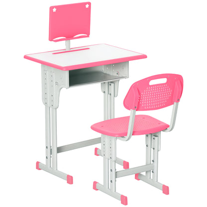 Kids Desk and Chair Set w/ Drawer, Book Stand, Pen Slot, Pink