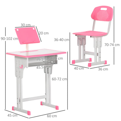Kids Desk and Chair Set w/ Drawer, Book Stand, Pen Slot, Pink