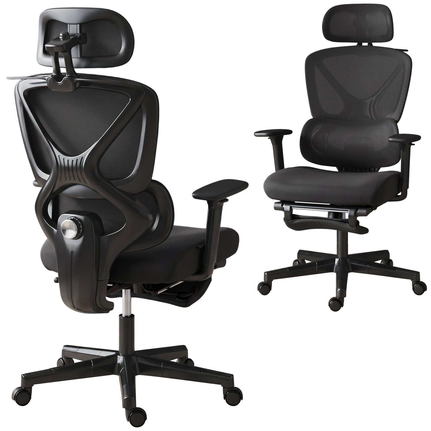 Ergonomic Office Chair, Mesh Desk Chair with 3D Armrests, Rotatable Headrest, Adjustable Lumbar Support, Coat Hanger, Recliner Computer Swivel Chair with Footrest for Home Office, Black