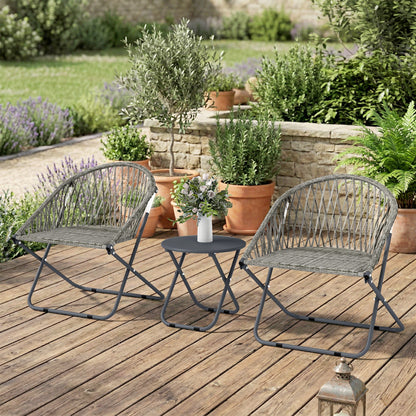 Outdoor Bistro Set, Folding Table and Rattan Chairs for 2, Grey