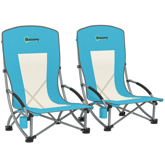 Set of 2 Folding Beach Chair, Camping Chair with Carry Bag, Blue