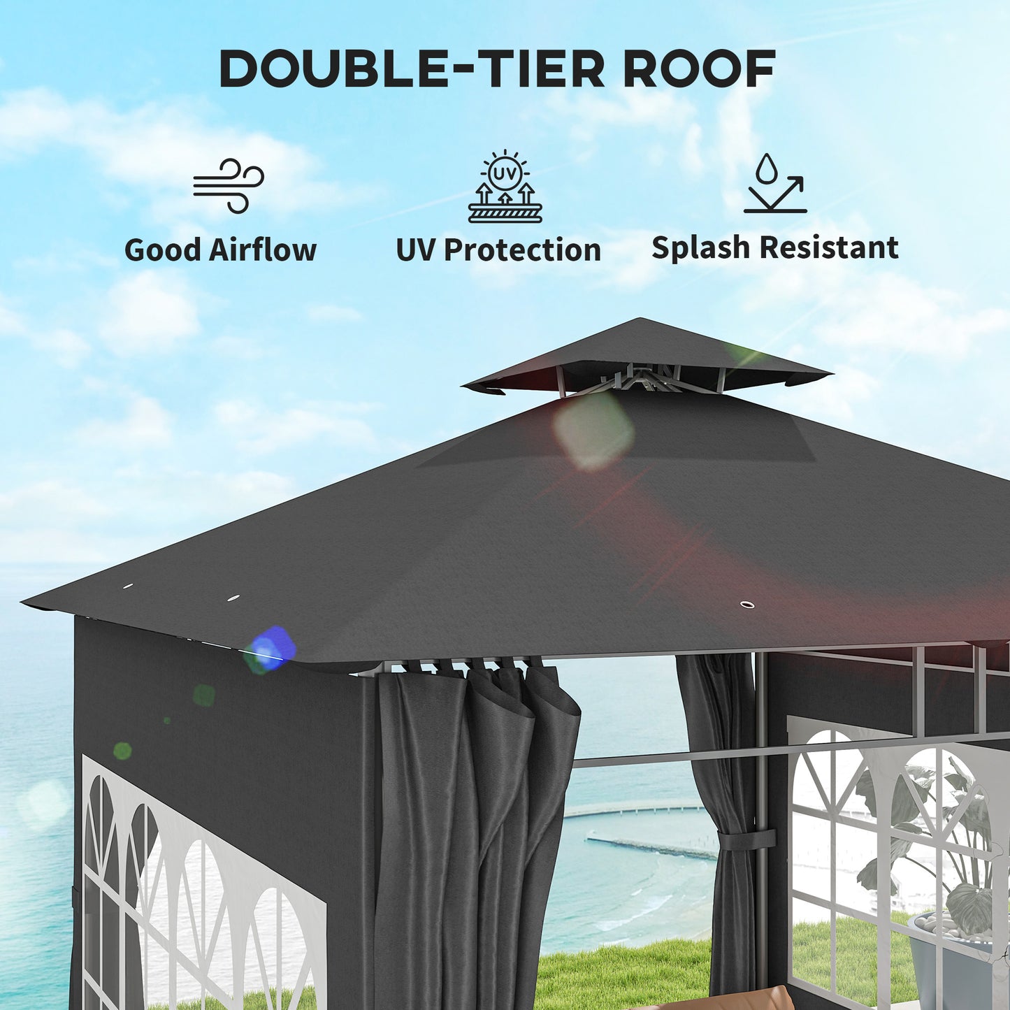3 x 3 m Garden Gazebo, Outdoor Gazebo Canopy Shelter, Dark Grey