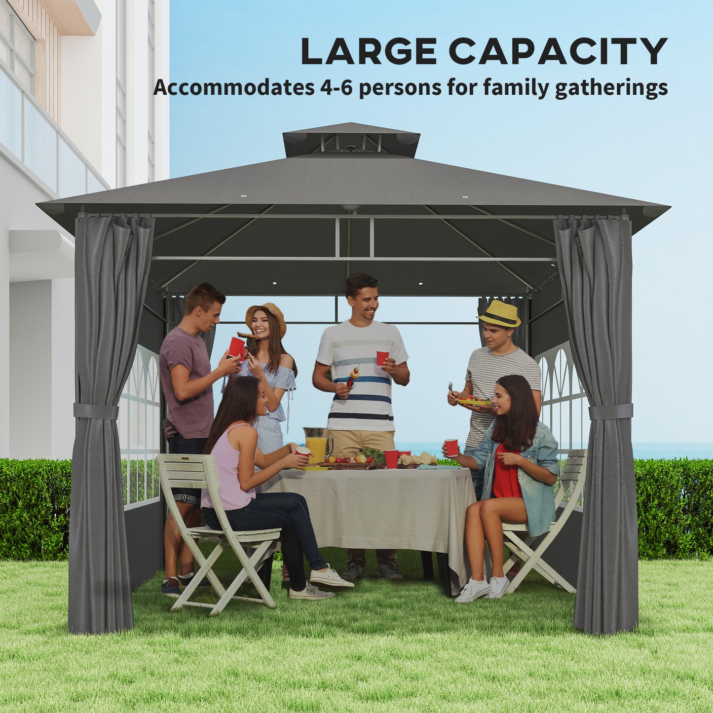 3 x 3 m Garden Gazebo, Outdoor Gazebo Canopy Shelter, Dark Grey