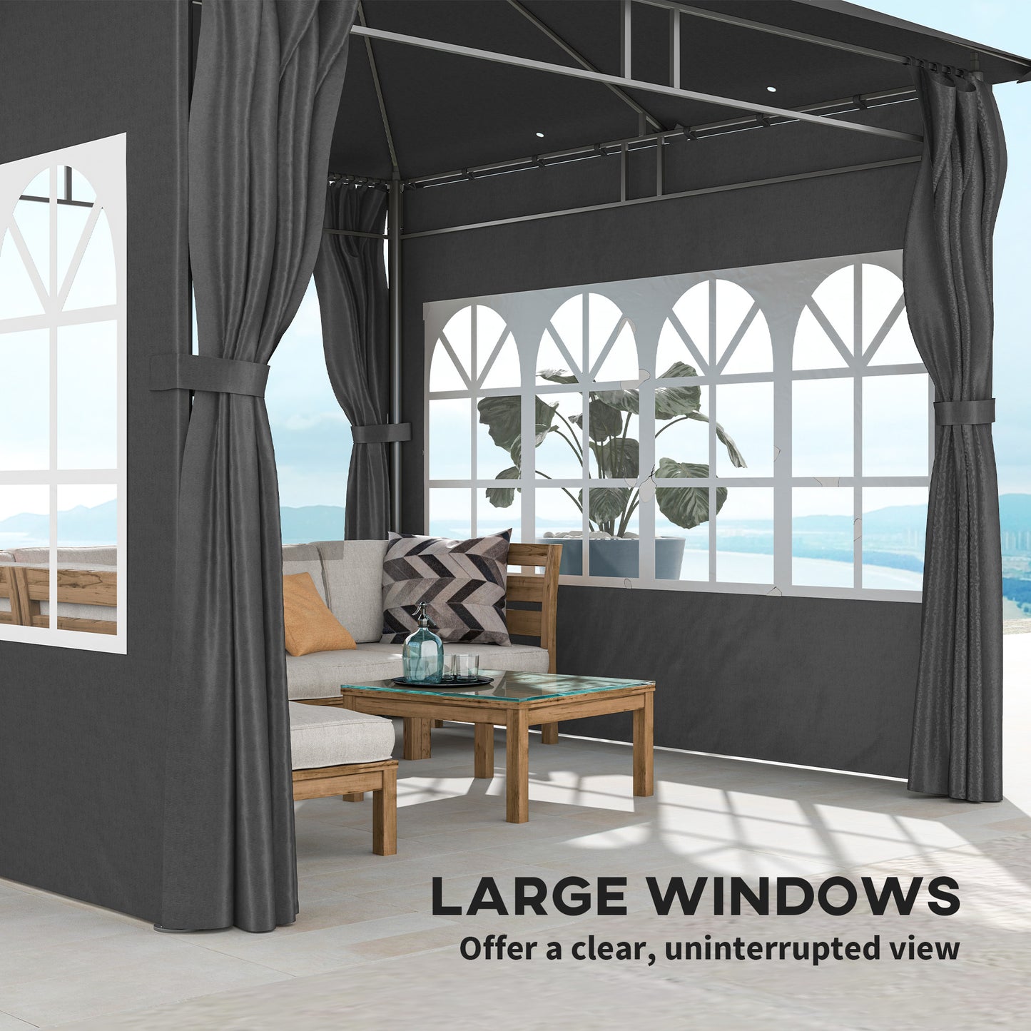 3 x 3 m Garden Gazebo, Outdoor Gazebo Canopy Shelter, Dark Grey