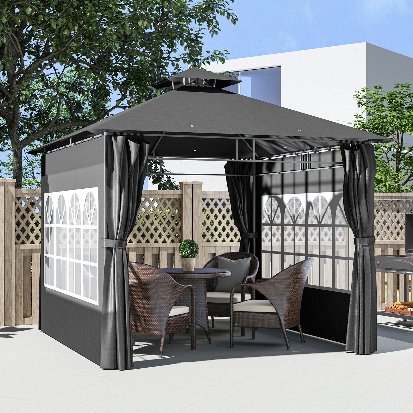 3 x 3 m Garden Gazebo, Outdoor Gazebo Canopy Shelter, Dark Grey