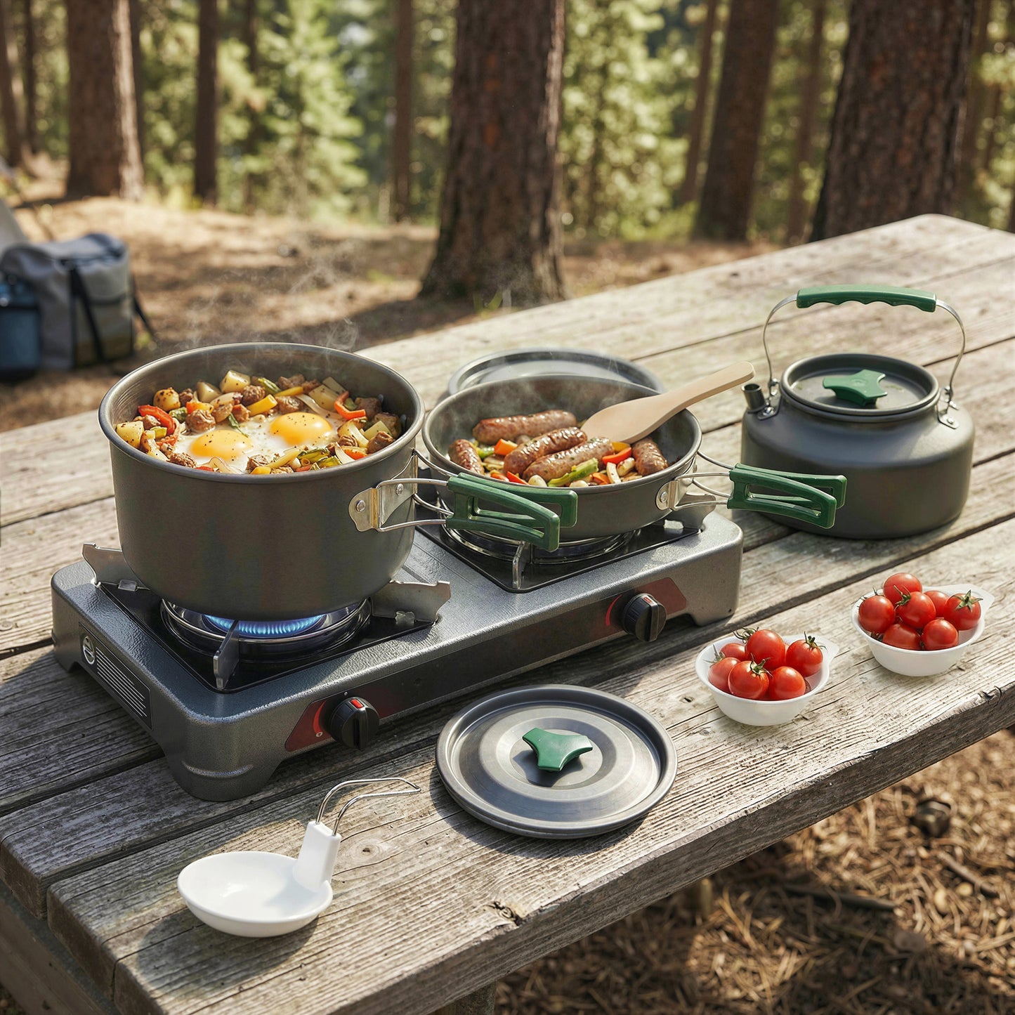 Camping Cookware Set for 2-3 People, Camping Cooking Kit, Grey