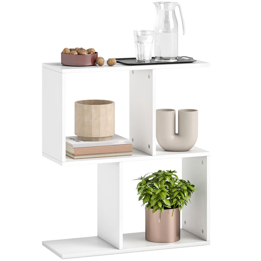 Side Table, Narrow End Table with Storage Shelves, White
