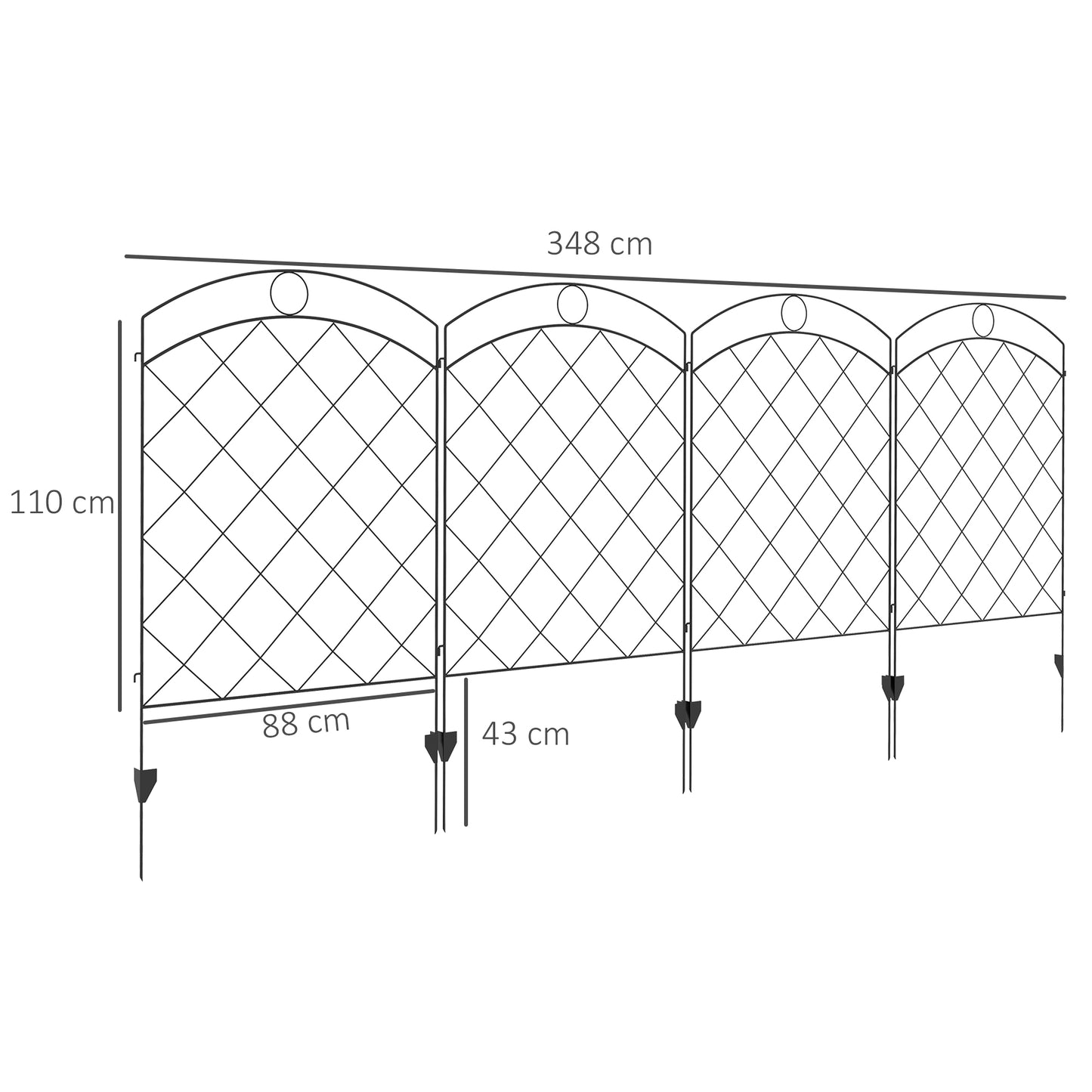 Steel Decorative Outdoor Picket Fence Panels Set of 4, Black