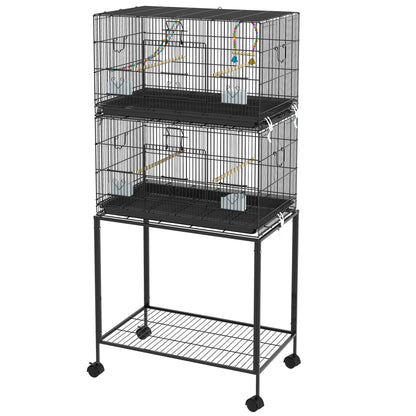 Double Stackable Bird Cage on Wheels w/ Stand, for Canaries