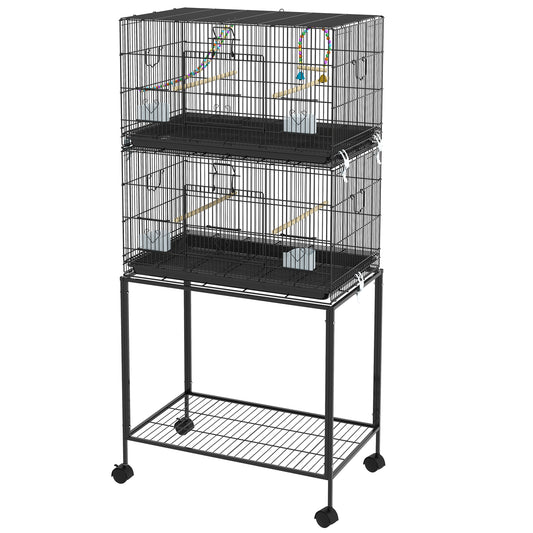 Double Stackable Bird Cage on Wheels w/ Stand, for Canaries