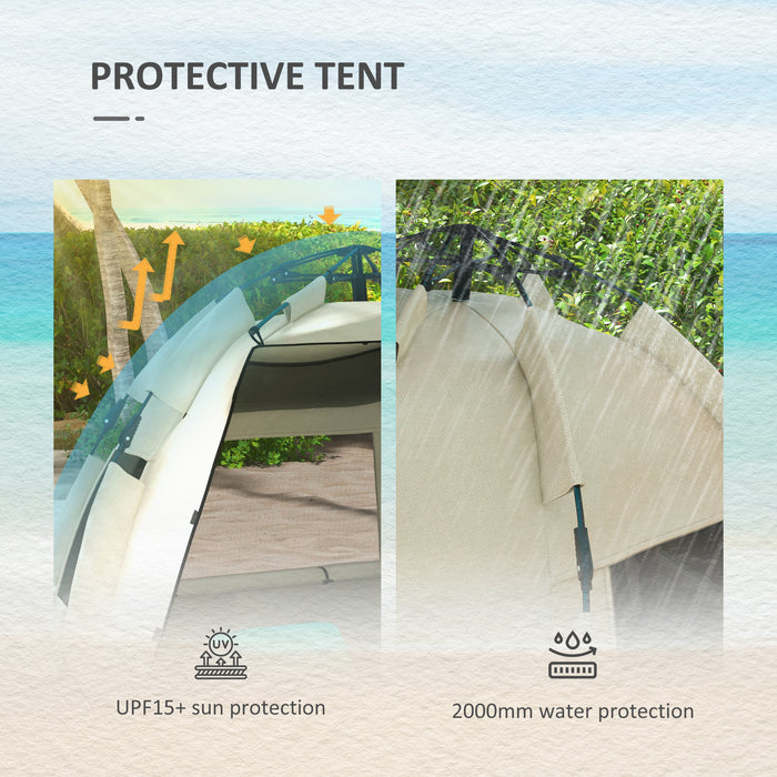 2-3 Person Pop Up Beach Tent, UPF15+ Sun Shelter with Extended Floor, Sandbags, Mesh Windows and Carry Bag, Khaki