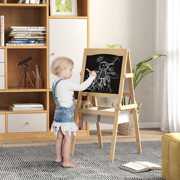 3 in 1 Kids Easel with Paper Roll, Storage Baskets - Natural