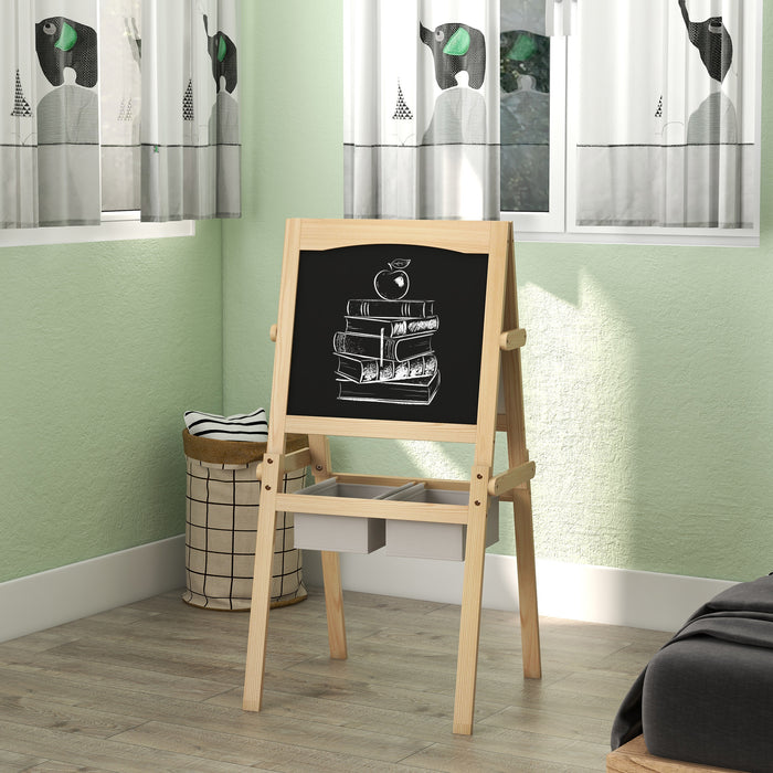 3 in 1 Kids Easel with Paper Roll, Storage Baskets - Natural