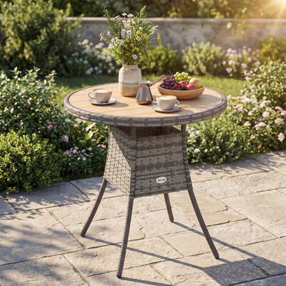 Outdoor PE Rattan Dining Table w/ Wood-plastic Composite Top, Natural