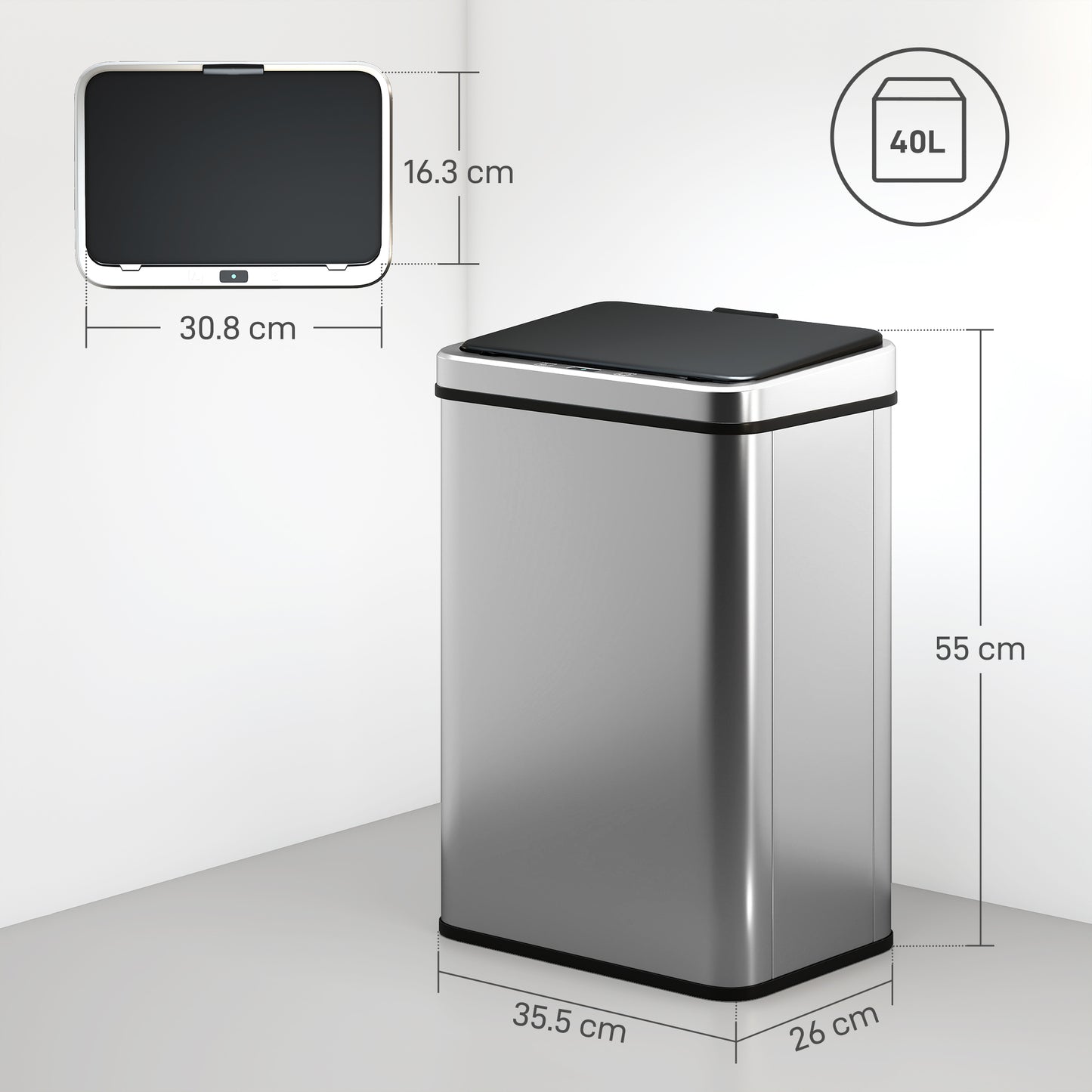 Kitchen Bin with Fast Motion Sensor, 40L Stainless Steel Sensor Bin