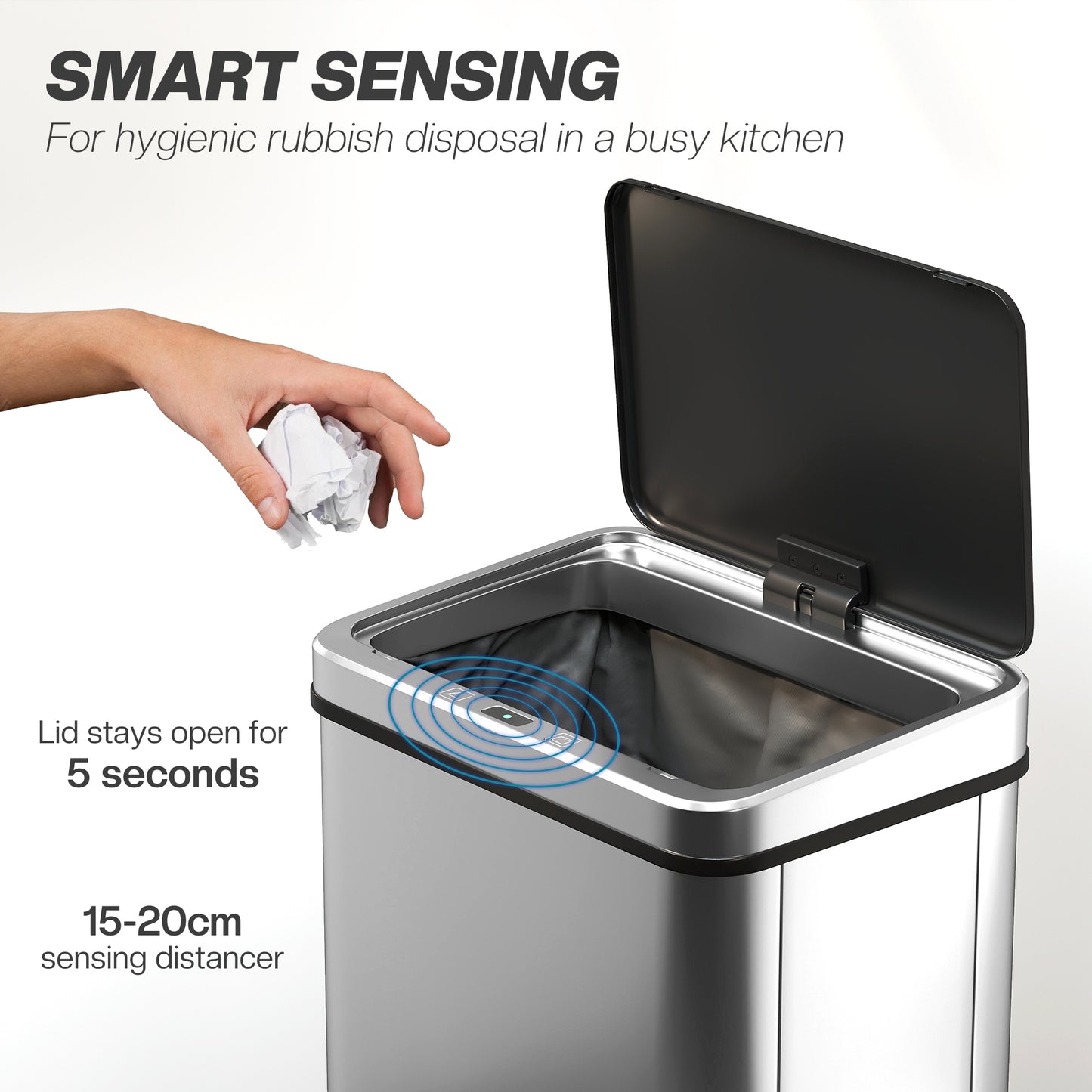 Kitchen Bin with Fast Motion Sensor, 40L Stainless Steel Sensor Bin