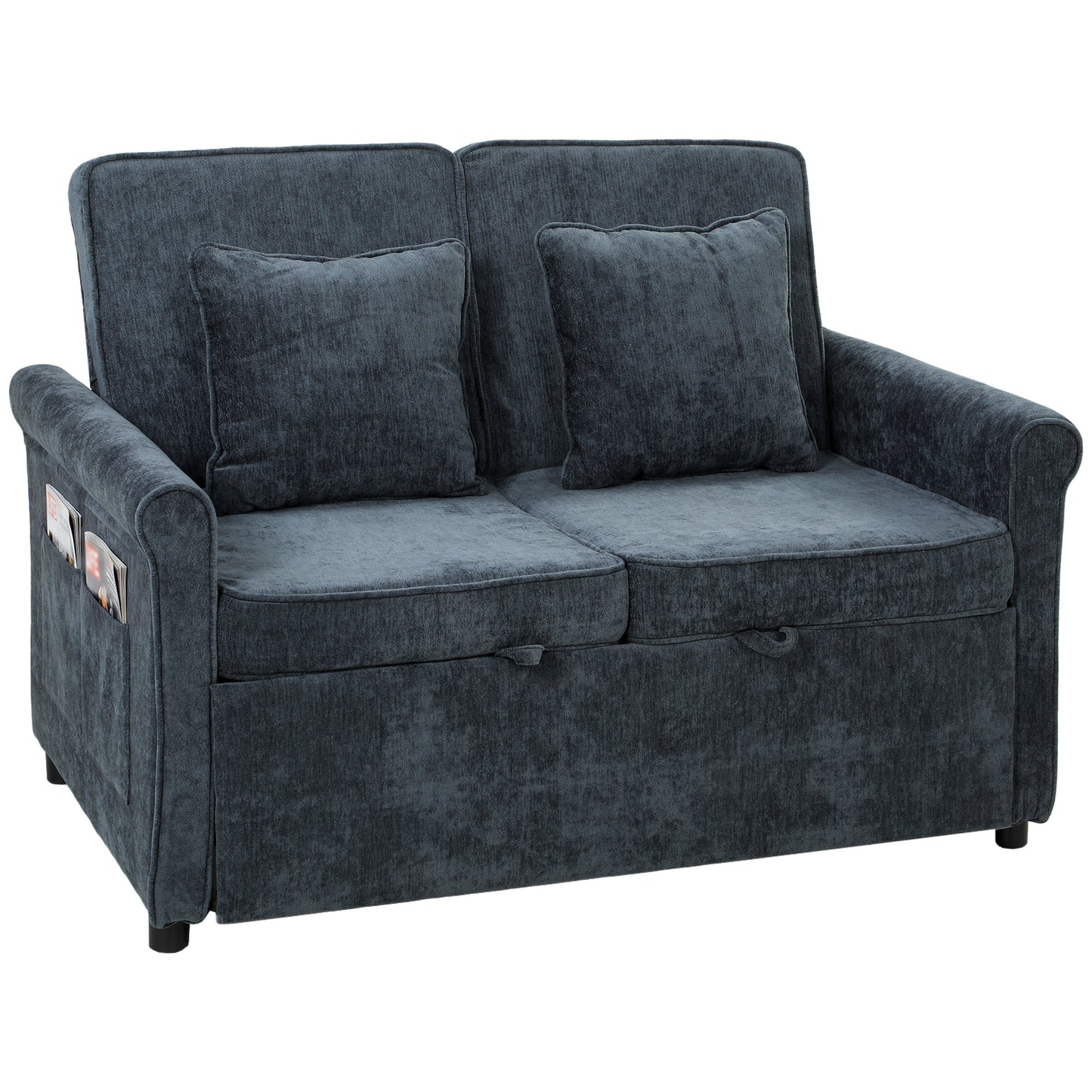 2 Seater Sofa Bed, 3-in-1 Convertible Pull Out Sofa Bed, Dark Blue