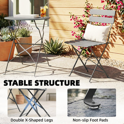Folding Bistro Set with Round Garden Table and Chairs, Grey