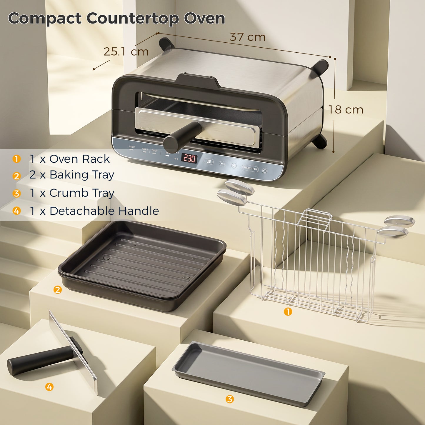 3-in-1 Electric Mini Oven, Long Slot Toaster and Tabletop Grill