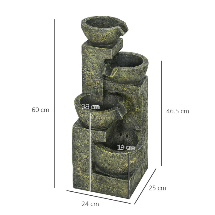 Garden Water Feature Waterfall Fountain with 4-Tier Stone Look Bowls, Adjustable Flow, Black and Yellow